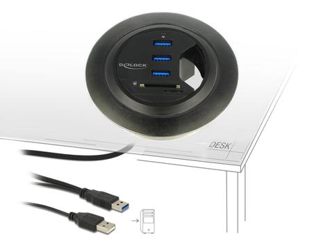 DELOCK In-Desk Hub 3 Port USB 3.0 + 2 Slot SD Card Reader (62869)