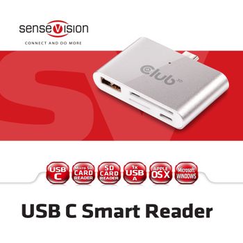CLUB 3D Cable C3D USB C smart reader 1xUSB, 1xSD, 1xmicroSD,  1xmicU (CSV-1590 $DEL)