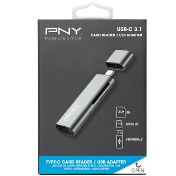 PNY USB-C CARD READER + USB-A ADAP SD AND MICRO-SD SLOTS ACCS (R-TC-UA-3N1E01-RB)
