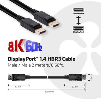 CLUB 3D DisplayPort-Kabel 1.4 HBR3 32,4Gb/s 2m 8K60Hz St/St bulk (CAC-2068)