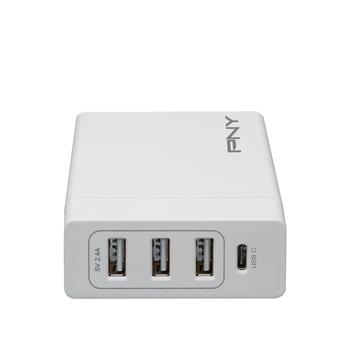 PNY FAST MULTI-USB WALL CHARGER 3 USB PORTS + 1 USB-C 72W - UK CHAR (P-AC-3UF1TC-WUK30-RB)