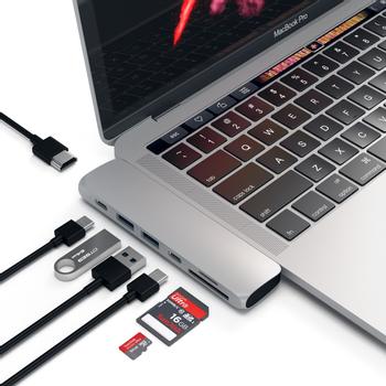 SATECHI Type-C PRO Hub 4K Sølv, HDMI, Thunderbolt 3, USB-C, 2xUSB 3.0, SD, microSD (ST-CMBPS)