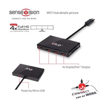 Club 3D SenseVision Multi Stream Transport (MST) Hub CSV-6400 - video/ lyd-splitter - 4 porter (CSV-6400)