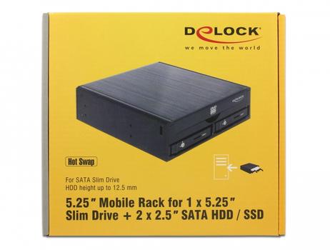 DELOCK 5.25? Mobile Rack for 1 x 5.25? Slim Drive + 2 x 2.5? SATA HDD / SSD (47230)