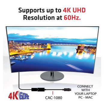 CLUB 3D 3D DISPLAY PORT 1.4 MALE TO HDMI 2.0a FEMALE 4K 60HZ UHD/ 3D ACTIVE ADAPTER - HDR SUPPORT (CAC-1080 $DEL)
