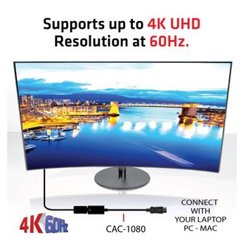 CLUB 3D 3D DISPLAY PORT 1.4 MALE TO HDMI 2.0a FEMALE 4K 60HZ UHD/ 3D ACTIVE ADAPTER - HDR SUPPORT (CAC-1080)