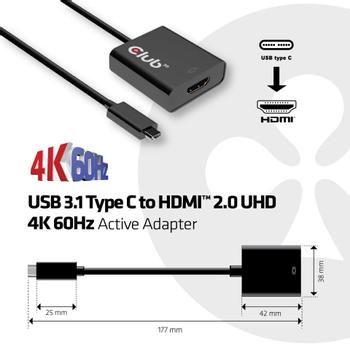 CLUB 3D USB 3.1 Type C to HDMI 2.0 4K60Hz HDR Active Adapter (CAC-2504)