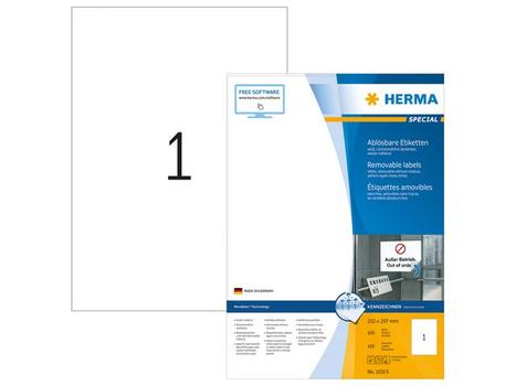 HERMA Removable Labels   210X297 100 sheets DIN A4 100 pcs. 10315 (10315)