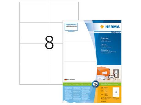 Herma Premium - Papir - matt - permanent selv-adhesiv - hvit - A7 (74 x 105 mm) 1600 etikett(er) (200 ark x 8) laminerte etiketter (4626)