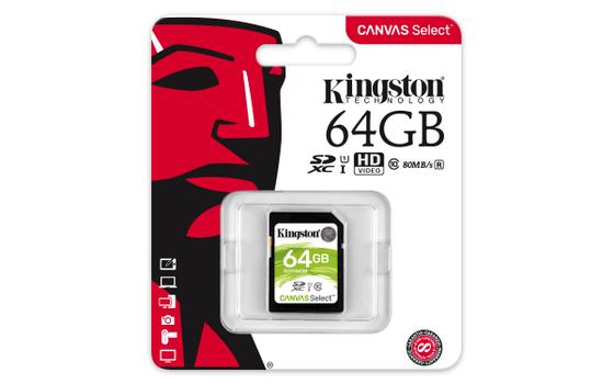 KINGSTON 64GB SD Canvas Select Class 10 UHS-I speed upto 80MB/s read (SDS/64GB)
