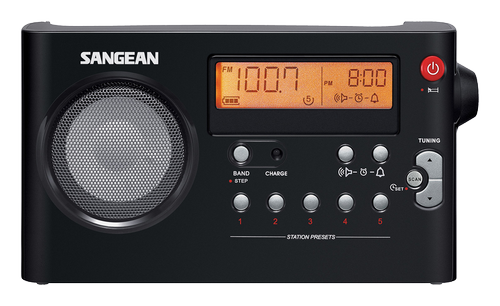 SANGEAN kompakt FM/ AM-radio,  10 snabbval, batteri/ nätdrift,  svart (A500060)