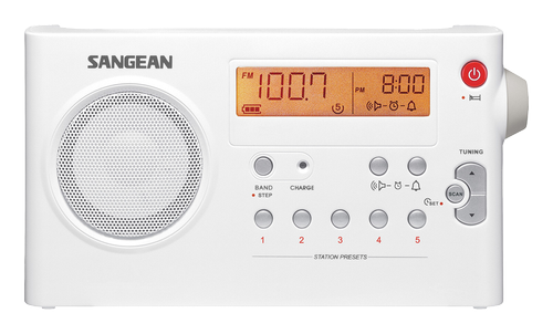 SANGEAN kompakt FM/ AM-radio,  10 snabbval, batteri/ nätdrift,  vit (PR-D7W)
