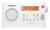 SANGEAN kompakt FM/ AM-radio, 10 snabbval, batteri/ nätdrift, vit