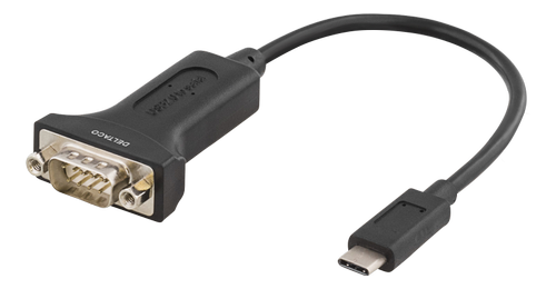 DELTACO USB-C to COM port adapter, RS-232, 1xDE9 Male, 0,2m, black (USBC-1102)