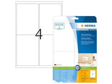 HERMA Adressetiketten Premium A4 weiß 99,1 x 139,0 mm 100St. (4503)