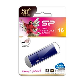 SILICON POWER Blaze B05, 16 GB, USB 3.0, Slide, Blå, 0 - 70 °C, 5,39 cm (SP016GBUF3B05V1D)