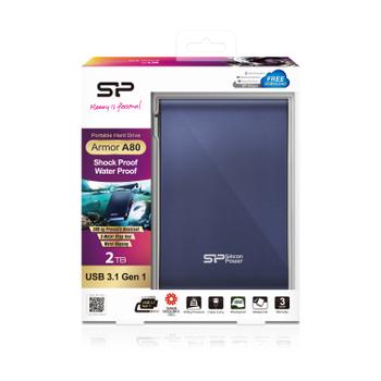SILICON POWER External HDD Silicon Power Armor A80 2.5'' 2TB USB 3.0, IPX7, waterproof,  Blue (SP020TBPHDA80S3B)