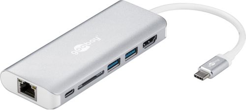 GOOBAY USB-C Premium Multiport-Dock,  silver - adds one Ethernet connection,   one HDMI connection,   two USB 3.0 connections,  one USB-Câ?¢ connection and a card slot for Micro SD and (76788)