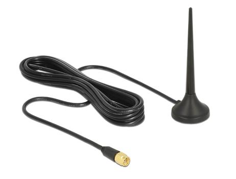 DELOCK LTE / GSM / UMTS Antenna SMA plug 3 dBi fixed omnidirectional with magnetic base and connection cable (RG-174, 2 m) outdoor black (12416)
