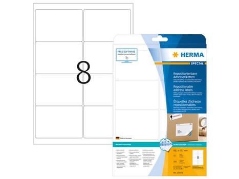 HERMA Laser Etiketten 10018 Klevend A4 Wit 99,1 x 67,7 mm  25 Vellen à 8 Etiketten (10018)