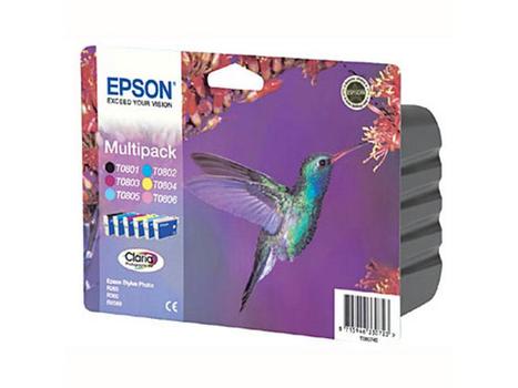 EPSON n Ink Cartridges,  Claria" Photographic,  T0807, Hummingbird,  Multipack,  1 x 7.4 ml Cyan, 1 x 7.4 ml Magenta, 1 x 7.4 ml Light Cyan, 1 x 7.4 ml Black, 1 x 7.4 ml Yellow, 1 x 7.4 ml Light Magenta (C13T08074011)