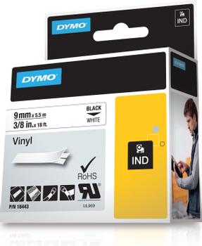 DYMO RhinoPRO märktejp perm vinyl 9mm, svart på vitt, 5.5m rulle (18443)