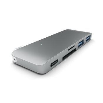 SATECHI Type-C Pass Through USB Hub Space Grey. Kompatibel med 12” MacBook, tillåter laddning, 3-in-1 Hub (ST-TCUPM)