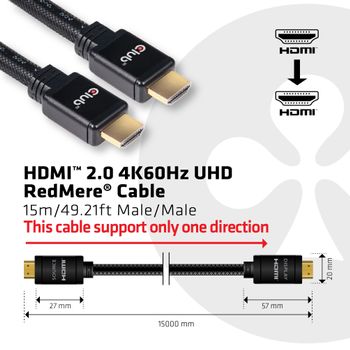 CLUB 3D HDMI 2.0 4K60Hz RedMere cable 15m UNIDIRECTIONAL (CAC-2314)