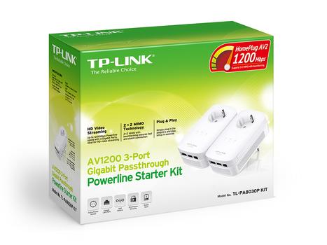 TP-LINK AV1200 3-Port Gigabit Pass through Powerline Starter Kit (TL-PA8030P KIT)