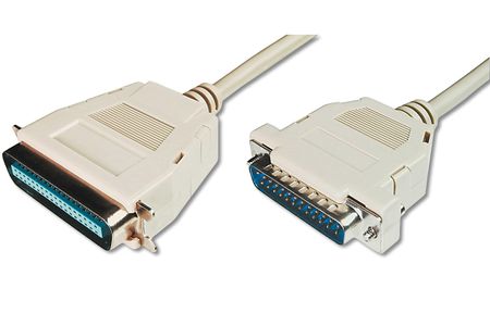 ASSMANN Electronic Prin.kabel Parallel 5,0m, 25 leder, støbt hus, fingerskrue,  grå, (D-Sub 25 han:Centronics 36 han) (AK-580100-050-E)