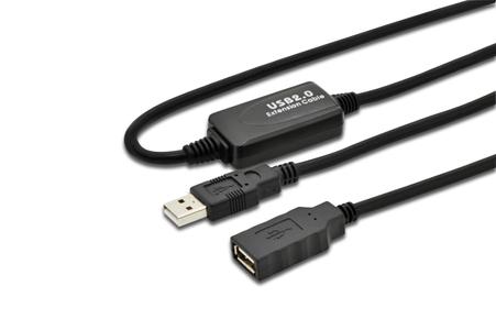 ASSMANN Electronic USB Repeater Kabel, 10,0 m, (A Han: A Hun) USB 2,0 Blister, sort (963111)