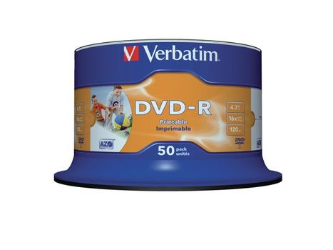 VERBATIM 16x DVD-R disc 4,7GB Wide Print (Advanced AZO) 50-pack Cake Box (43533)