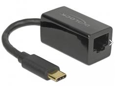 DELOCK USB 3.1 with USB C St> RJ45 Bu black