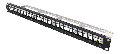 DELTACO 19" Keystone patch panel, 24 ports, 1U, ground cable, metal (PAN-214)