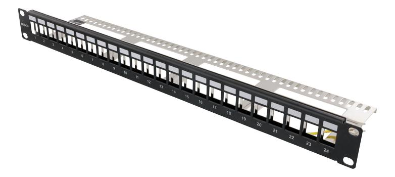 DELTACO 19" Keystone patch panel, 24 ports, 1U, ground cable, metal (PAN-214)