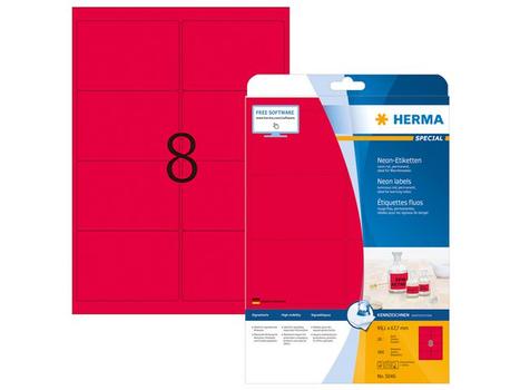 HERMA Labels Neon A4 red 99,1x67,7 160pcs (5046)