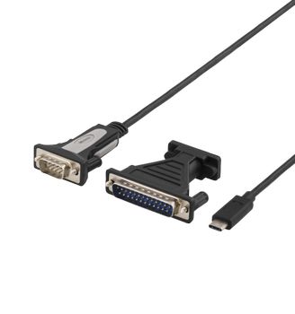 DELTACO USB-C to COM port cable, RS-232, 1xDE9 Male, 1,5m, black (USBC-1103)