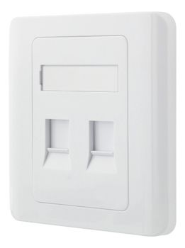 DELTACO flush mount for Keystone, 2 ports, dust hatch, white (VR-227)
