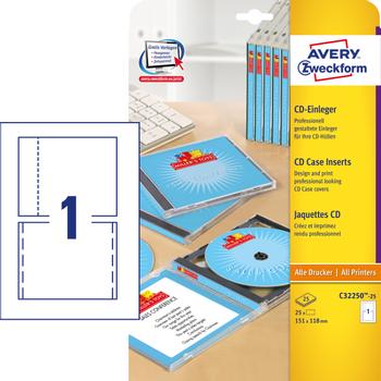 AVERY Etiket cd omslag for/ bagside 25ark/pak - C32250-25 (C32250-25)
