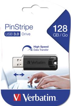 VERBATIM USB3.0 STORE N GO 128GB PINSTRIPE BLACK P-BLIST EXT (49319)