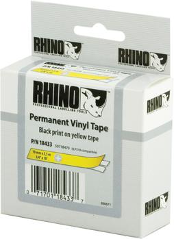 DYMO RhinoPRO, permanent markeringsvinyltape,  19 mm, sort tekst på gul tape, 5,5 m (18433)