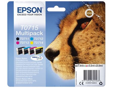 EPSON T0715 ink cartridge black and tri-colour standard capacity black: 7.4ml, colour: 3 x 5.5ml 4-pack blister without alarm (C13T07154012)