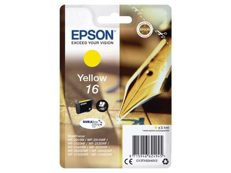 EPSON n Ink Cartridges,  DURABrite" Ultra, 16, Pen and crossword,  Singlepack,  1 x 3.1 ml Yellow, RF+AM (C13T16244022)