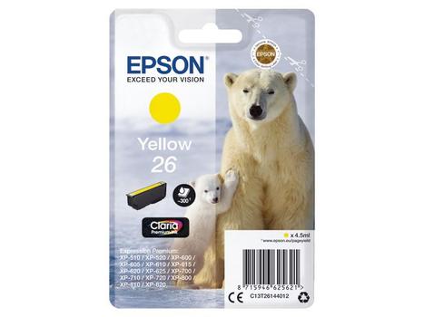 EPSON n Ink Cartridges,  Claria" Premium Ink, 26, Polar bear, Singlepack,  1 x 4.5 ml Yellow (C13T26144012)