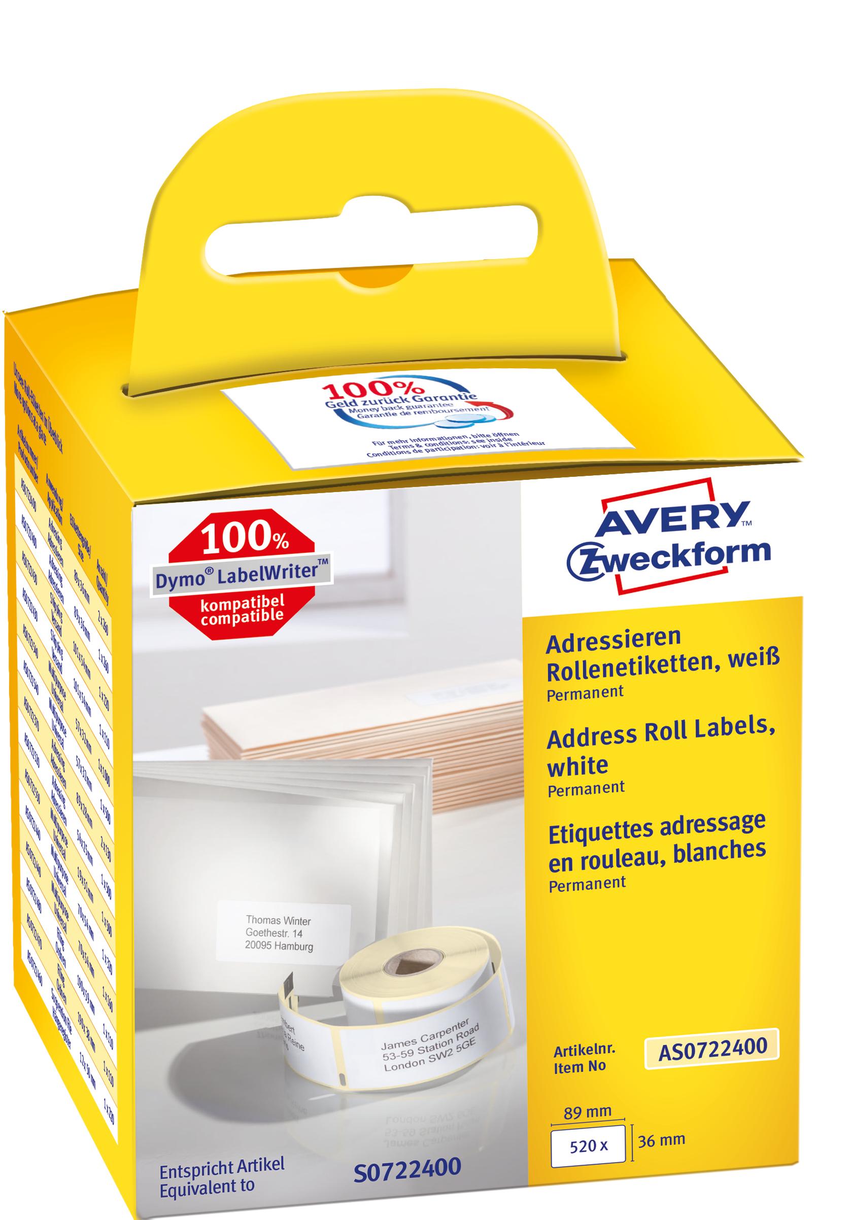 Adresseetiketter, 36 x 89 mm, 520 Etiketter, Hvit