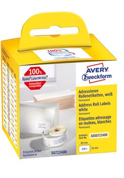 AVERY Roll Labels 36mm x 89mm Address Labels White, Large (ASS0722400)
