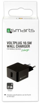 4smarts 230V væglader VoltPlug 10.5W Sort Input: 100-240V Output: 5V/2,1A (4S465497)