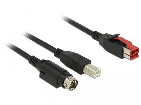 DELOCK PoweredUSB cable male 24 V > USB Type-B male + Hosiden Mini-DIN 3 pin male 3 mÂ for POS printers and terminals (85489)