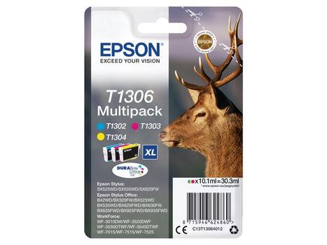 EPSON T1306 ink cartridge tri-colour extra high capacity 3 x 10.1ml 3-pack blister without alarm - DURABrite Ultra Ink (C13T13064012)