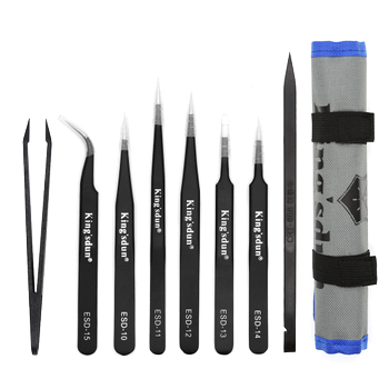 DELTACO Kingsdun tip set, 8 parts, ESD, tweezers, black (KS-ESD-8)